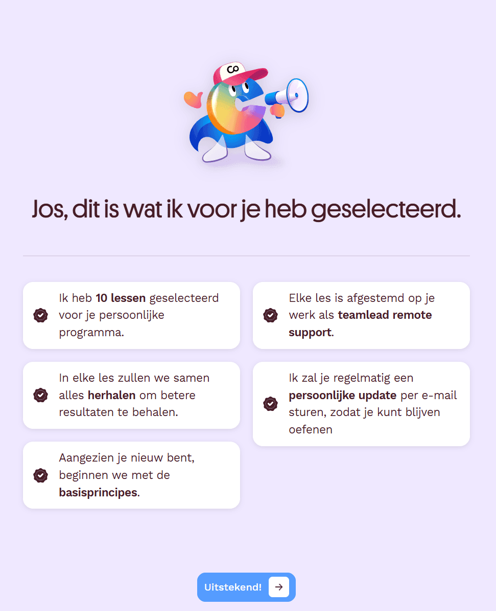 Voorbeeld van een persoonlijk leertraject in Let's Copilot Chat