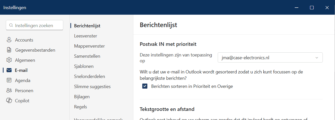 Het instellingen-menu in Outlook (new)